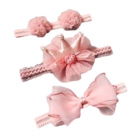 3 Pcs Pink Baby Girl Cute Hair Bands Bowknot Headbands Flower Crown Headwear