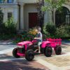 12V Kids Ride On Tractor with Trailer, Battery Powered Electric Car w/ Music, USB, Music, LED Lights, Vehicle Toy for 3 to 6 Ages, Rosy