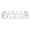 Full Size Floor Platform Bed with Fence and Door for Kids, Montessori Floor Bed Frame with Support Slats for Toddlers, Wooden Floor Bed White