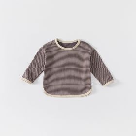 Autumn Casual Boys And Girls Striped Bottoming T-shirt Children's Tops (Option: Curry and white stripes-90cm)