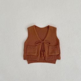 Children's Cardigan Knitted Tassel Tie Vest (Option: Stone yellow-66cm)