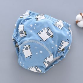 Baby Training Pants Washable 6-layer Gauze Diaper Cover (Option: White On Blue Crown Elephant-M Code-5PCS)