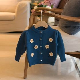 Children's Sweater Flower Girls Cardigan (Option: Blue-120cm)
