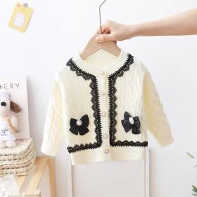 Delicate Bow Crew Neck Pullover Cardigan Sweater (Option: White-80cm90cm100cm110cm120cm)
