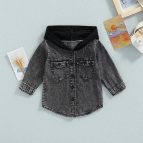 Boys' And Girls' Coats In The Little Boy Style Chic Handsome Cowboy Hooded Top (Option: Black-80cm)
