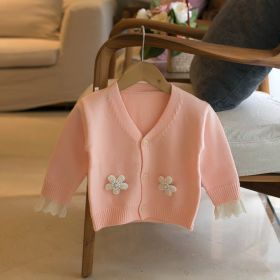 Children's Sweater Girls V-neck Floral Cardigan Sweater (Option: Pink-80cm90cm100cm110cm120cm)