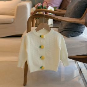 Girls' Solid Color Cardigan Crew Neck Sweater (Option: White-80cm90cm100cm110cm120cm)
