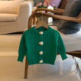 Girls' Solid Color Cardigan Crew Neck Sweater (Option: Green-80cm90cm100cm110cm120cm)