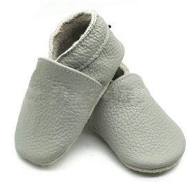 Baby Soft Bottom Solid Color Calf Leather Shoes Toddler Shoes (Option: Light Gray-S)