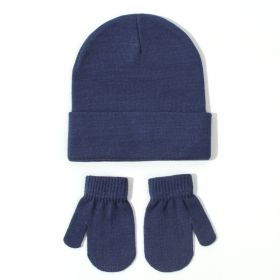 All-matching Solid Color Baby Knitted Hat Gloves Suit (Option: 9 Navy Blue-S)