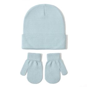 All-matching Solid Color Baby Knitted Hat Gloves Suit (Option: 5 Blue-S)