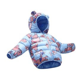 Foreign Trade Children's Down And Wadded Jacket Lightweight Boys And Girls Winter Cotton-padded Jacket Baby Autumn And Winter Clothes Cotton Clothes (Option: Flower Cloth Blue Bear-90 Size Height 70 80cm)