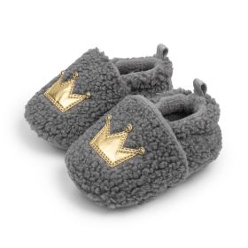Plush Warm With Velvet Soft Bottom Crown Toddler Shoes (Option: Dark Gray-11cm)