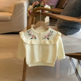 Delicate Crew Neck Embroidered Cardigan Sweater (Option: White-80cm90cm100cm110cm120cm)