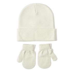 All-matching Solid Color Baby Knitted Hat Gloves Suit (Option: 1 White-S)