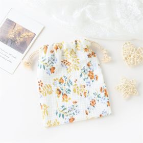 Double-layer Drawstring Pocket Cotton Printed Crepe Bib Hanging Bag (Option: Flower)