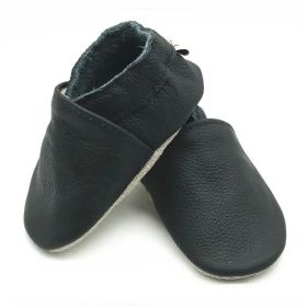 Baby Soft Bottom Solid Color Calf Leather Shoes Toddler Shoes (Option: Black-S)