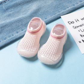 Mesh Infant Indoor Floor Soft Bottom Non-slip Toddler Shoes (Option: Light Pink Large Grid-20to21)