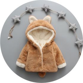Children Thick Small Tail Faux Fur Coat (Option: Deep Khaki-80cm)
