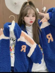 Parent-child Clothing For A Family Of Three In Winter With Wool Thickened Lamb Coat (Option: Blue-Kids Coat130)