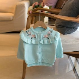 Delicate Crew Neck Embroidered Cardigan Sweater (Option: Blue-80cm90cm100cm110cm120cm)