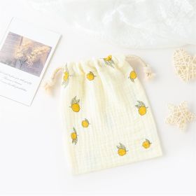Double-layer Drawstring Pocket Cotton Printed Crepe Bib Hanging Bag (Option: Yellow Peach)