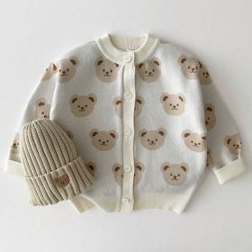 Children's Fashion Bear Sweater Coat Fashion Cute Cartoon Round Neck (Option: Beige-80cm)