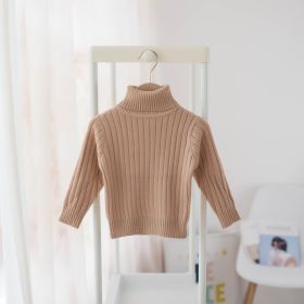 Boys And Girls Turtleneck Solid Color Bottoming Shirt (Option: Khaki-110cm)