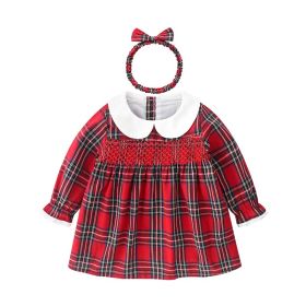 Girls' Dress Red Checked Dress Autumn (Option: Red-80cm)