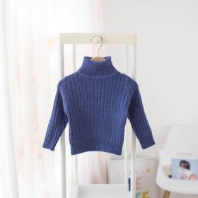 Boys And Girls Turtleneck Solid Color Bottoming Shirt (Option: Blue-100cm)