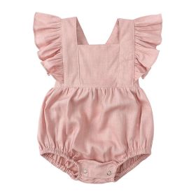 Baby Summer Flounced Sleeve Suspender Romper (Option: HY1622 Pink-73cm)
