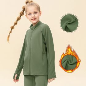 Kids' Warm Yoga Suit Zipper Running (Option: Military green-120cm)