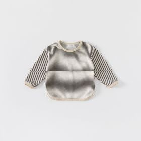 Autumn Casual Boys And Girls Striped Bottoming T-shirt Children's Tops (Option: Black and white stripes-100cm)