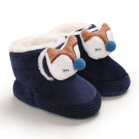 Baby Cotton-padded Winter High-top Children's Cartoon Cute Toddler Soft Bottom Boot (Option: Dark Blue-11cm)
