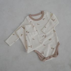 Baby Rompers Bottoming Romper Two-piece Pants Boys And Girls Baby Homewear Children Suit (Option: Beige-66)