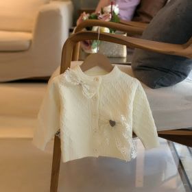 Lace Bow Girls Crew Neck Cardigan (Option: White-80cm90cm100cm110cm120cm)