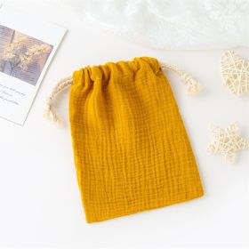 Double-layer Drawstring Pocket Cotton Printed Crepe Bib Hanging Bag (Option: Turmeric)