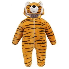 Kids Animal Jumpsuit Pajamas Flannel One-piece Children Cute Fleece Warm Thick Outer Wear Soft Spring Autumn Winter Zipper Baby (Color: Tiger)
