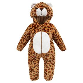 Kids Animal Jumpsuit Pajamas Flannel One-piece Children Cute Fleece Warm Thick Outer Wear Soft Spring Autumn Winter Zipper Baby (Color: Leopard)