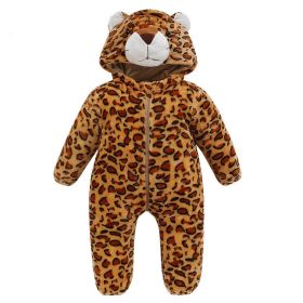 Kids Animal Jumpsuit Pajamas Flannel One-piece Children Cute Fleece Warm Thick Outer Wear Soft Spring Autumn Winter Zipper Baby (Color: Leopard 2)