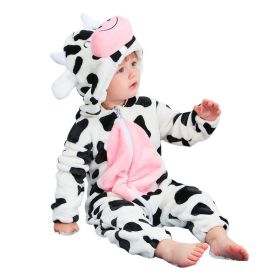 Kid Animal One-piece Pajamas Flannel Jumpsuit Children Cute Fleece Warm Thick Outdoor Wear Soft Spring Autumn Winter Zipper Baby (Color: Black white cow)