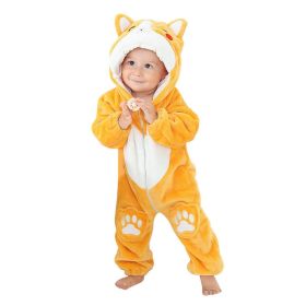 Kid Animal One-piece Pajamas Flannel Jumpsuit Children Cute Fleece Warm Thick Outdoor Wear Soft Spring Autumn Winter Zipper Baby (Color: Yellow Dog)