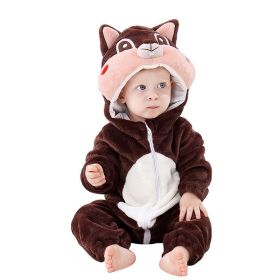 Kid Animal One-piece Pajamas Flannel Jumpsuit Children Cute Fleece Warm Thick Outdoor Wear Soft Spring Autumn Winter Zipper Baby (Color: Brown squirrel)