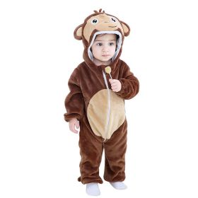 Kid Animal One-piece Pajamas Flannel Jumpsuit Children Cute Fleece Warm Thick Outdoor Wear Soft Spring Autumn Winter Zipper Baby (Color: Brown monkey)