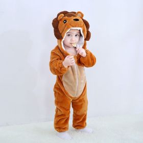 Kid Animal One-piece Pajamas Flannel Jumpsuit Children Cute Fleece Warm Thick Outdoor Wear Soft Spring Autumn Winter Zipper Baby (Color: Brown lion)