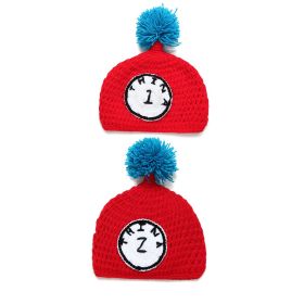 Baby Boys and Girls Handmade Knitted Clock Hats Versatile Cap for Twins (Color: Red1+2)