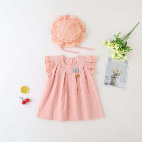 Baby Girl 1pcs Solid Color Flounce Sleeves Bow Tie Dress & Hat (Size/Age: 73 (6-9M))