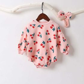 Baby Girl Allover Cherry Pattern Lantern Sleeves Triangle Bodysuit Onesies (Size/Age: 80 (9-12M))