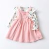 Baby Girl Cartoon Pattern Long Sleeve Tops Combo Solid Strap Dress Sets
