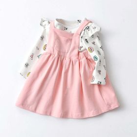 Baby Girl Cartoon Pattern Long Sleeve Tops Combo Solid Strap Dress Sets (Size/Age: 73 (6-9M))